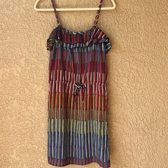 Gap Colorful Ruffle Striped Dress Pockets, Drawstring, & Adjustable Straps XS - Picture 1 of 8